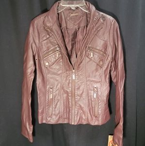 NWT Burgundy vegan leather jacket